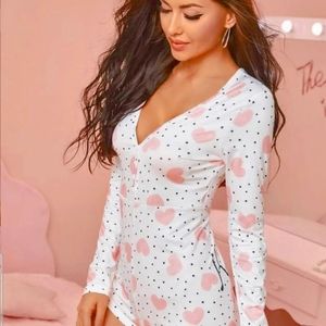 Women's onesie with long sleeve PJ heart and polka dot